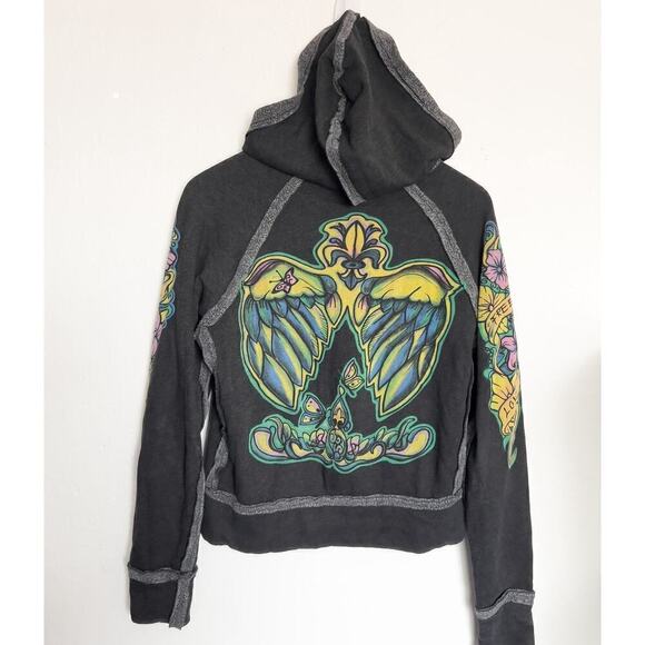 Vintage 2 BE FREE Love Graffiti Pullover Hoodie Small Gray Y2K 2000s Cozy - Picture 2 of 6